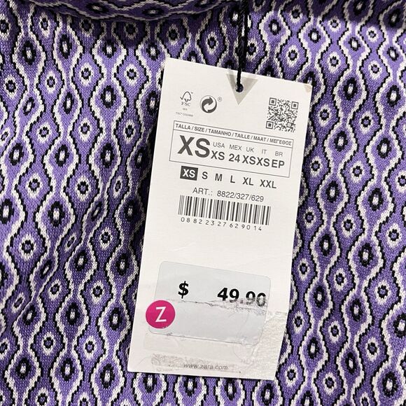 Zara‎ Cutout Back Dress XS Lilac Cinched Side Geometric Long Sleeve - Picture 4 of 9